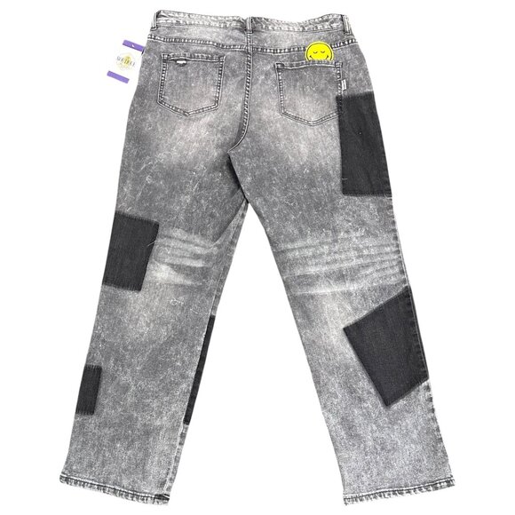 LOGO by Lori Goldstein Smiley World Womens 14 Patchwork Grey Wash Jeans Straight - Picture 1 of 16